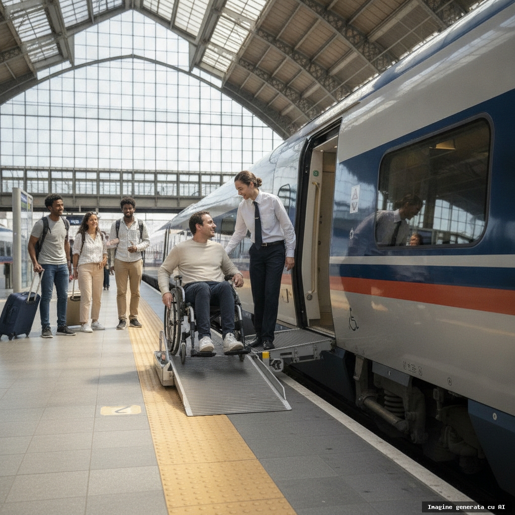 Drepturile persoanelor cu dizabilități la călătorii: ghid complet (imagine generată cu AI)