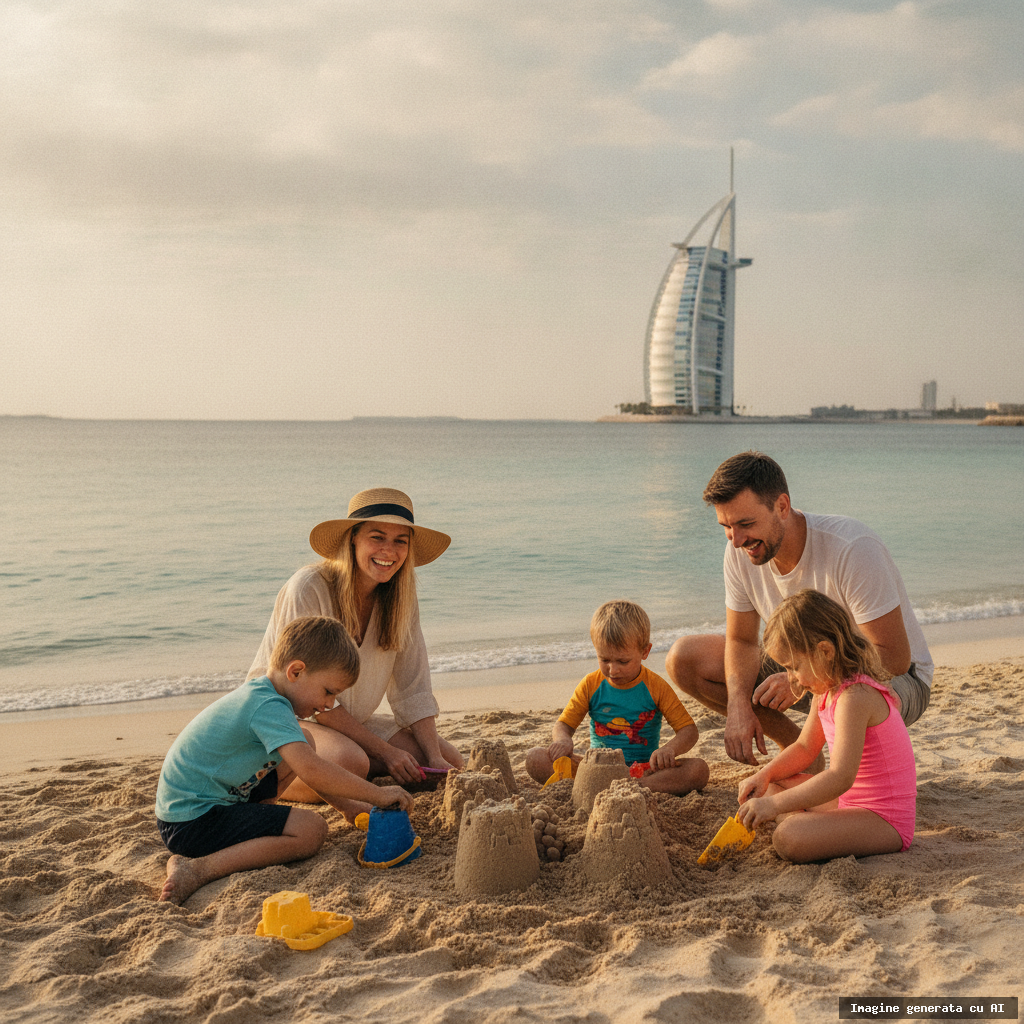 Plaje în Dubai pentru familii: cea mai bună alegere pentru copii (imagine generată cu AI)