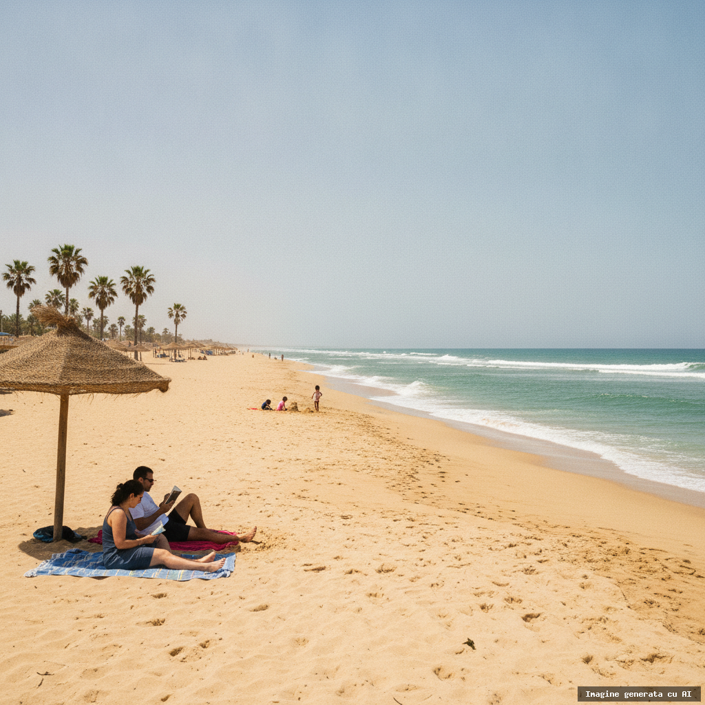 Plaje cu nisip fin în Maroc: unde mergi pentru o vacanță relaxantă (imagine generată cu AI)